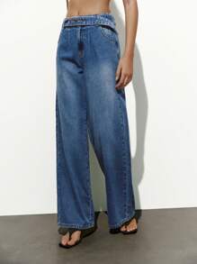 Lumivelle Women's Denim Straight-Leg Pants With Belt, Fashion For Summer - Medium Wash - View 6