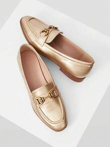 MOTF PREMIUM PU LEATHER ROUND TOE FLAT LOAFERS FOR CHRISTMAS - Gold - View 4