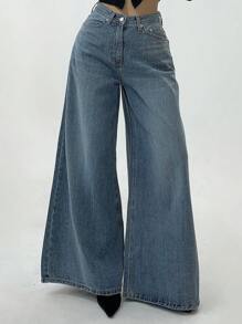 DAZY Washed Loose Wide Leg High Hem Jeans, All Season