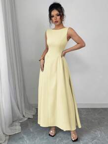 Lyxana Váy Maxi Chữ A Không Tay Không Tay Thanh Lịch Xuân/Hè Cho Nữ, Thích Hợp Mặc Thường Ngày, Đi Làm Và Đi Nghỉ - Vàng nhạt - Xem 7