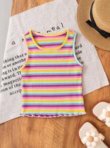 SHEIN Young Girl Ribbed Round Neck Casual Tank Top - Multicolor - View 5