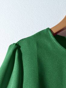 Rusticease Camisa de manga abombada de color liso, casual y para ir al trabajo - Verde Oscuro - Ver 4
