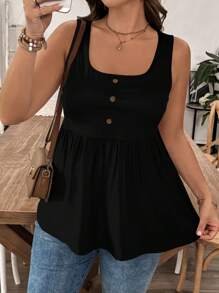 SHEIN LUNE Áo ba lỗ không tay trang trí nút viền bèo nhún cỡ lớn cho nữ - Nhiều màu - Xem 6