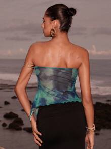 Opulessa Sexy Printed Drawstring Tube Top Women's Tight-Fitting Slit Hem Strapless Top - Green - View 2