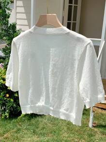 Comfortcana Cardigan bianco corto con maniche corte e bottoni ricamati per donna