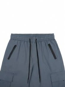 Manfinity LEGND 男士休闲纯色抽绳腰工装裤男装男士短裤男士工装裤短裤男士两件套长短裤男士工装短裤男士带口袋短裤 - 霧霾藍 - 查看 4