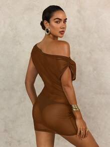 Swim Glamine Women's Asymmetric Ruched Tie Front Wrap Dress For Summer Beach Vacation - Brown - View 2