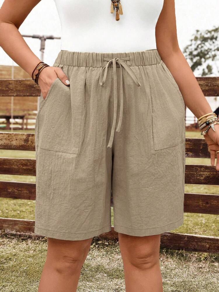 Plus Size Women Summer Casual Drawstring Waist Shorts