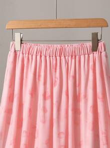 SHEIN Clasi Tie-Dye Print Romantic Ruffle Mesh Skirt Fall Cloth For Women - Pink - View 5