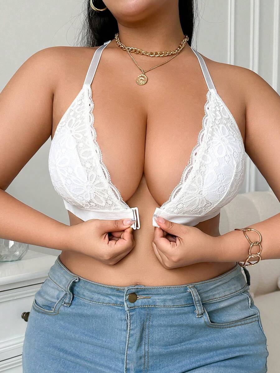 SHEIN Plus Size Women Lace Bra With Front Closure