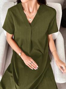 Al Najma 女士休闲纯色阿拉伯风格连衣裙 - 軍綠色 - 查看 5