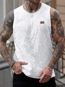 Manfinity Homme 男士夏季字母压花圆领休闲百搭背心 男士白色图案背心 男士图案背心 - 白色 - 查看 4