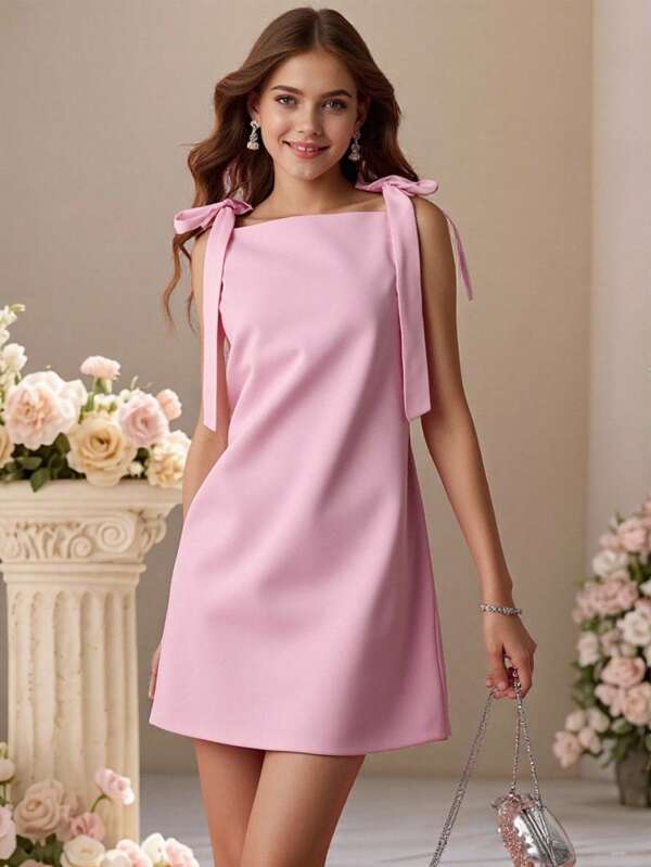 Pitira Pitira Tween Girls' Solid Color Fitted Sleeveless Woven Dress