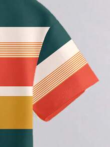 Older Boys' Casual Fashion Colorful Striped Pattern Design Basic Short Sleeve T-Shirt And Shorts Set, Refreshing & Minimalist Style Boy Colorful Clothes Young Boys Pants Big Boys Clothes Summer Clothes - Multicolor - View 6