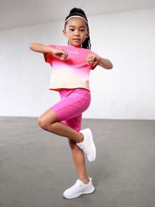 SHEIN Young Girl Round Neck Fitted Casual Sweater & Fitted Pants Tracksuit 2 Pieces Set - Hot Pink - View 1