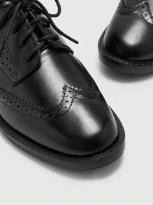 CUCCOO BIZCHIC 圆头黑色牛津鞋系带平底乐福鞋女士休闲工作鞋