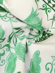 Vivid Eden Bộ 2 món dành cho nữ, áo thun tay ngắn thắt nút in họa tiết thường ngày và quần short - màu xanh lá - Xem 5