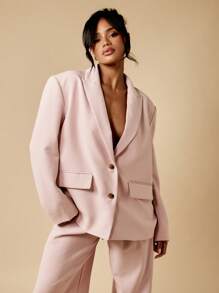 MISSGUIDED 超大尺寸专业商务西装外套双纽扣前长袖办公室工作服定制西装外套面试职业奢华