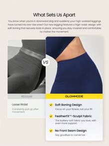 GLOWMODE 24 英寸 CoreHold FeatherFit™-Sculpt CoreHold 防滑贴身塑形收腹无前缝紧身裤，带侧袋，中等强度健身慢跑健身房训练