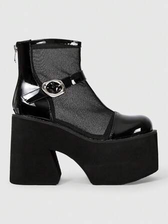 Grunge Punk Sandalias para mujer con tacón alto, suela gruesa y diseño hueco