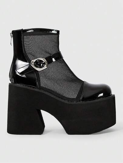 Grunge Punk Sandali alla moda da donna con tacco alto, suola spessa e design traforato