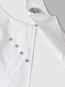 Set de 2 vestă elegantă, la modă, casual, pentru băieți preadolescenti, include vestă albă neregulată + cămașă albă cu mânecă lungă + pantaloni lungi verzi