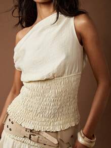 MISSGUIDED 单肩褶饰夏季衬衫休闲沙滩罩衫垂坠雪纺不对称无袖度假派对晚礼服衬衫