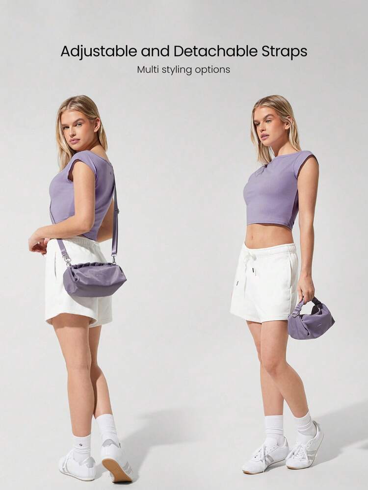 Bolso cruzado mini de 2 L con correa desmontable, bolsillo con cremallera interno, asa arrugada, estilo chic, impermeable, para vacaciones, escapadas y uso diario casual