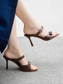 CUCCOO BIZCHIC Giày cao gót mũi tròn thời trang da dầu màu nâu 3,5 inch cho nữ - màu nâu - Xem 5