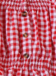 Young GirlRed Plaid Ruffle Trim Top & Denim Patchwork Shorts 2-Piece Set, Chic Casual Outfit For Street, Date, Dinner, Summer - Red - View 6