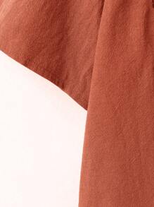 Linhara Women Plus Size Plain Linen-Like Round Neck Embroidery 3/4 Sleeve Casual Blouse - Rust Brown - View 3