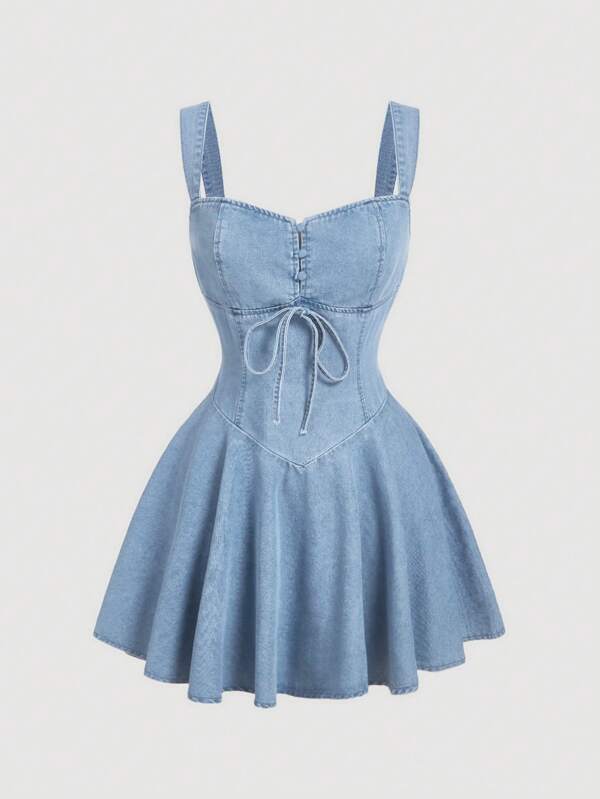SHEIN MOD Vestido mini de deslizamiento de mezclilla para mujer, estilo ajustado casual, azul
