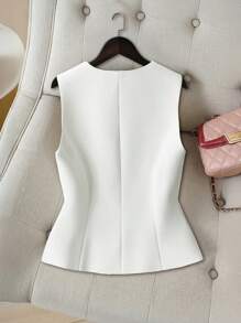 SHEIN PETITE Women's High-End V-Neck White Retro Fashion Fitted Cropped Vest Tank Top, Summer