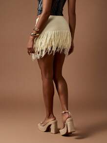 MISSGUIDED 流苏针织迷你裙节日波西米亚风夏季沙滩装钩针度假服池畔度假舞会溜冰流苏时尚服饰 - 杏色 - 查看 2