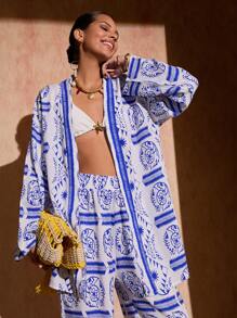 Bóhologie 长袖和服及松紧腰带印花套装 - 彩色 - 查看 1