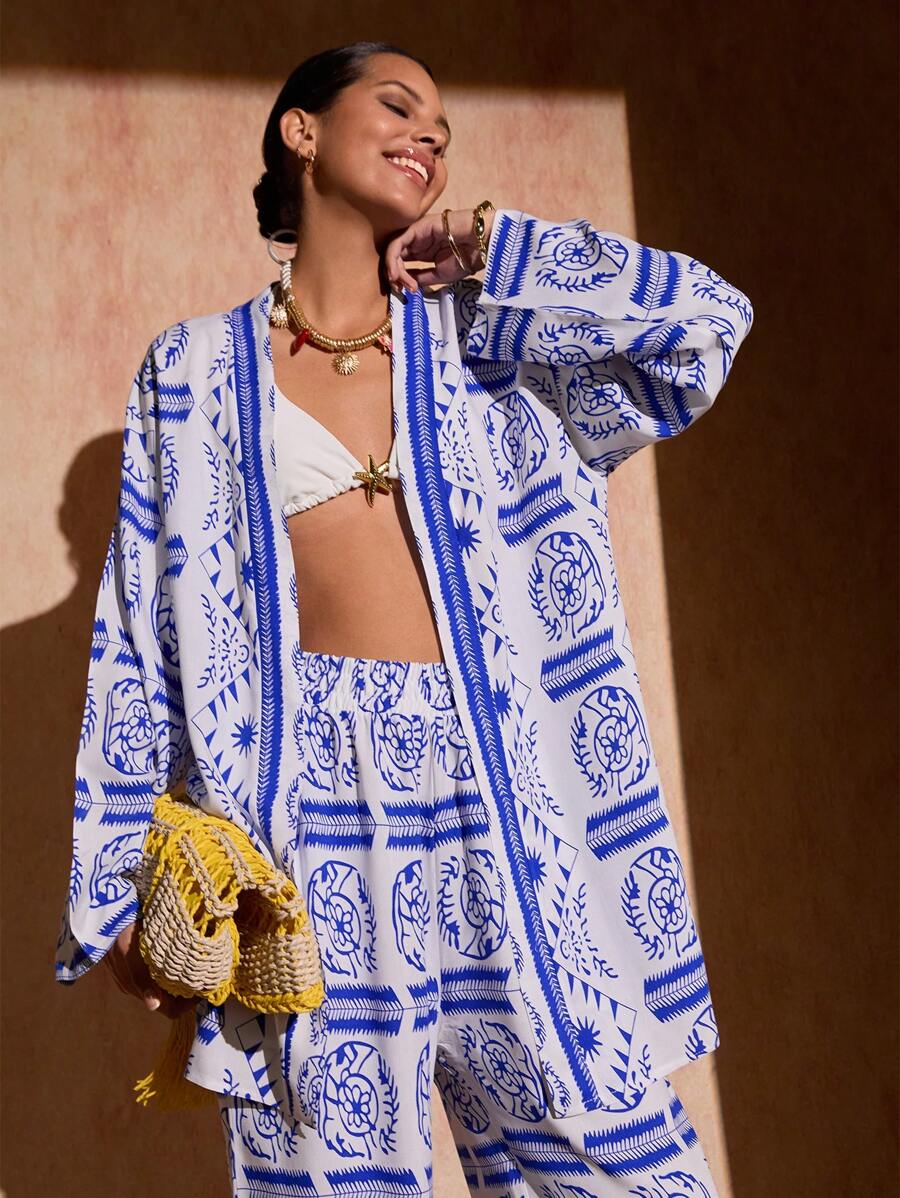 Bóhologie 长袖和服及松紧腰带印花套装 - 彩色 - 查看 1