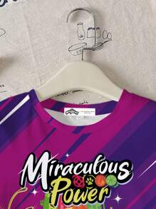 Miraculous Ladybug X SHEIN Conjunto de 2 piezas de niña pre-adolescente con camiseta de manga corta de verano informal con estampado de letras de dibujos animados - Multicolor - Ver 8