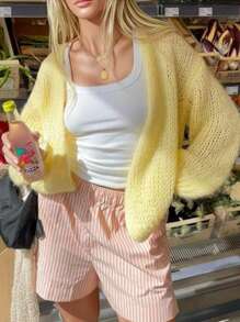 INAWLY Damen Große Größen Lässig Einfarbig Gestrickter Cardigan