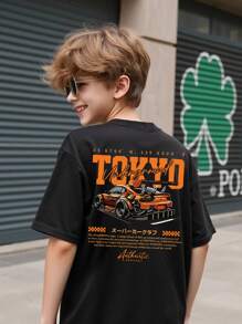 GraphicGems Tween Boy Tokyo Underground 赛车印花圆领短袖黑色街头 T 恤，夏季 - 黑色 - 查看 5