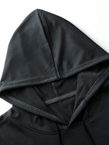 Manfinity Homme 男士休闲夏季标志印花抽绳连帽短袖T恤短袖连帽衫男士连帽T恤男士休闲连帽衫 - 深灰色 - 查看 6