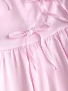 Sweetra Top tip bandeau romantic, uni, cu fundă decorativă, pentru femei - Roz - Vizualizare 4