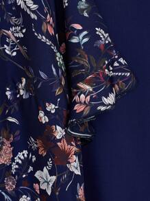 Linhara 大码女式热销波西米亚印花圆领短袖上衣和撞色口袋长裤两件套休闲套装，适合度假海滩、春夏季 - 藏蓝色 - 查看 4