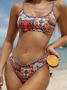 Swim Vcay Bộ 2 chiếc/Bộ Bikini Bandeau in họa tiết ngẫu nhiên cho nữ, Đồ bơi thanh lịch cho kỳ nghỉ - Nhiều màu - Xem 7