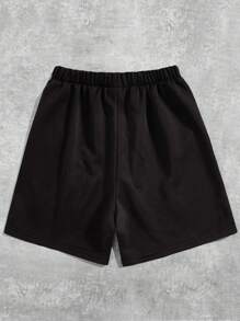 Pantalones cortos con estampado sencillo para niños preadolescentes - Negro - Ver 3
