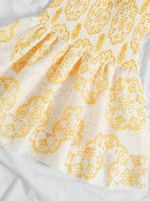 SHEIN Unity 海军蓝度假风无袖褶皱紧身胸衣性感束腰镂空刺绣褶皱下摆优雅连衣裙 - 彩色 - 查看 5