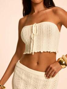 SHEIN BAE Sexy Hollow-Out Cropped Tank Top & High Waist Bodycon Mini Skirt 2 Pieces Set