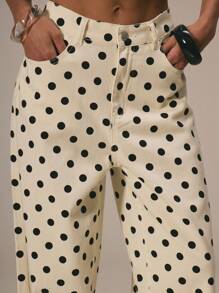 MUSERA 可爱波点春夏精致牛仔直筒中腰牛仔裤，适合伊比沙岛度假休闲秋季返校季、办公室工作、圣诞派对等各种场合。