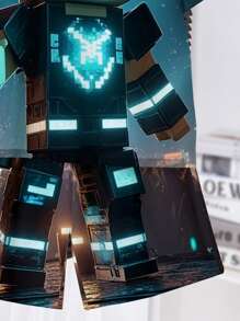 2 Pieces Young Boy Casual Minimalist Classic Cool Futuristic Cyberpunk Pixel Block Mechanic Hero Warrior Print Crew Neck Short Sleeve T-Shirt And Shorts Set, Suitable For Summer - Multicolor - View 5