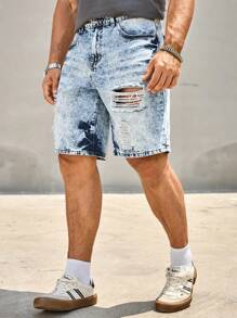 Manfinity LEGND Pantalones cortos vaqueros desgastados y lavados informales para hombre