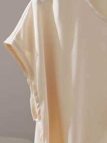 Franclia Elegant Short Sleeve Round Neck Hem Pleated Tie Butterfly Combination Khaki Spring Summer Women's Shirt Teacher Outfits For Women Shirts - Khaki - View 7